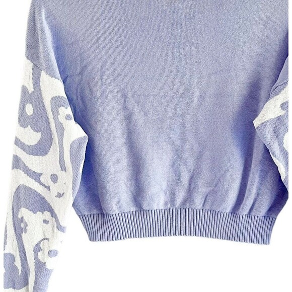 Hollister Purple Cropped Pullover S Groovy Hippie Sweater White Floral Waves - Picture 6 of 8